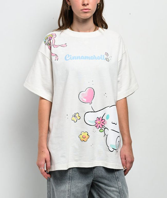 Hello Kitty® & Friends | A.LAB Cinnamoroll™ Pink Ribbon White T-Shirt